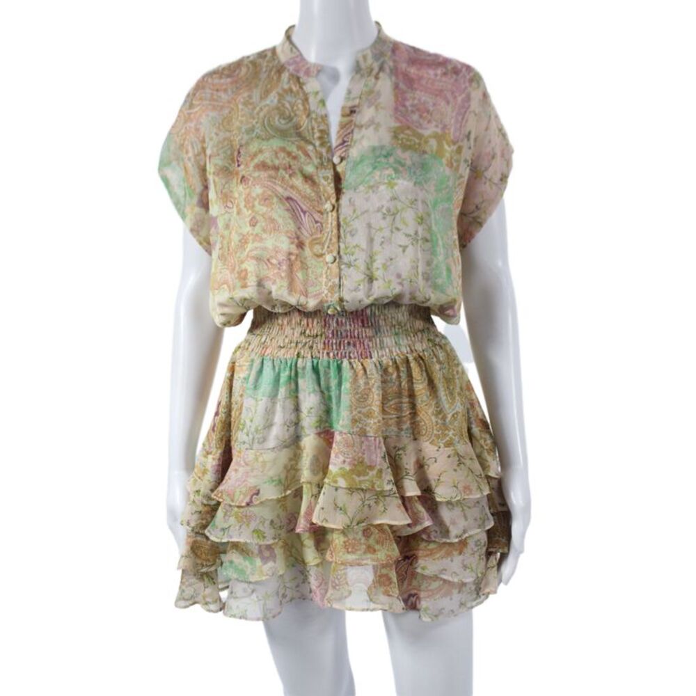 Misa Womens Blouson Floral V-Neck Short Sleeve Dress Multicolor Size S